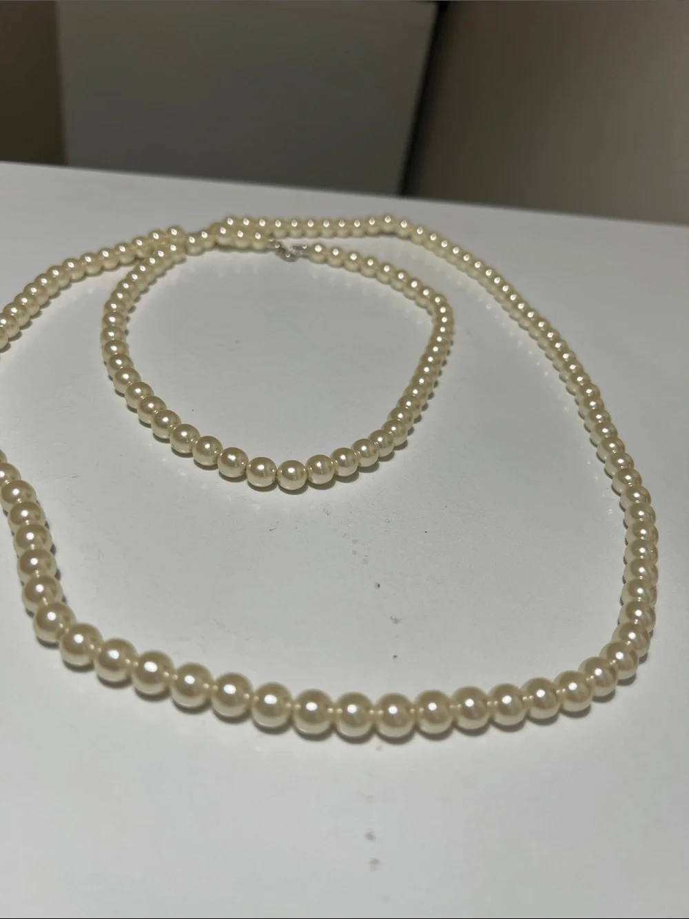Long Faux Pearl Strand Necklace in Cream - Vintage